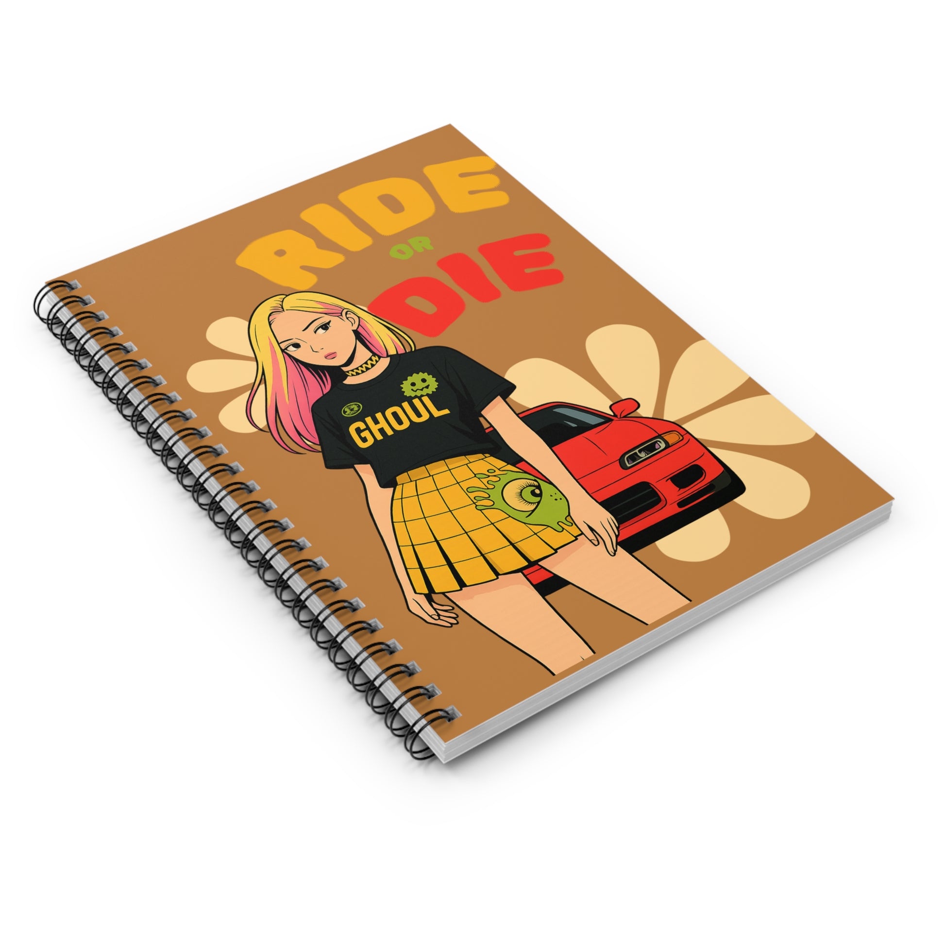 Ride or Die Notebook — Retro Girl & Sports Car Spiral Journal