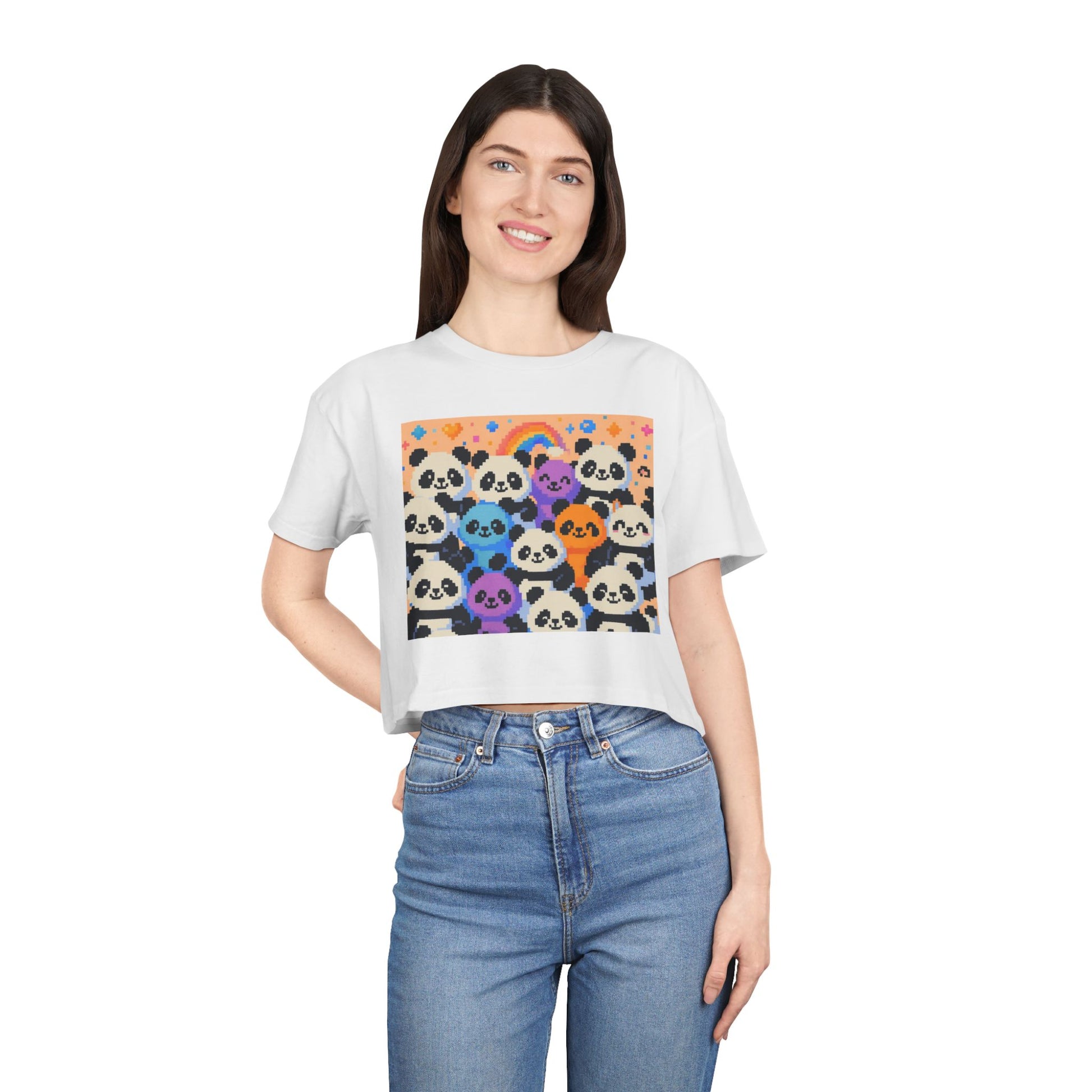 Colorful Panda Crop Tee