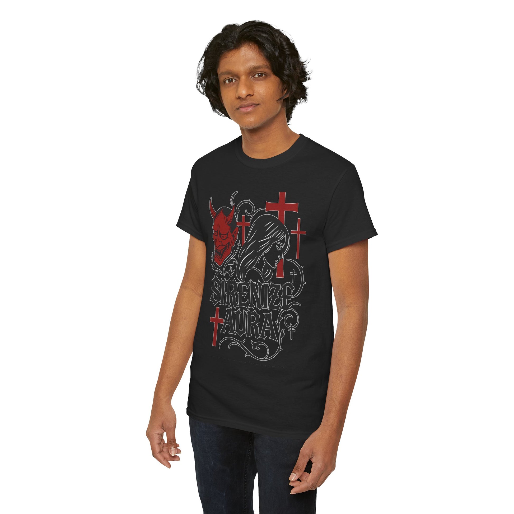 Gothic Graphic Tee: Sirenize Aura Design, Unisex Heavy Cotton T-Shirt for Halloween, Casual Wear, Festival Style, Unique Gift