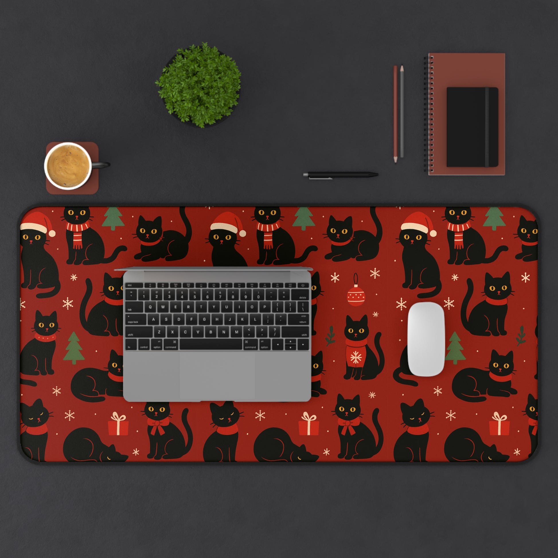 Christmas Black Cat Mouse Pad