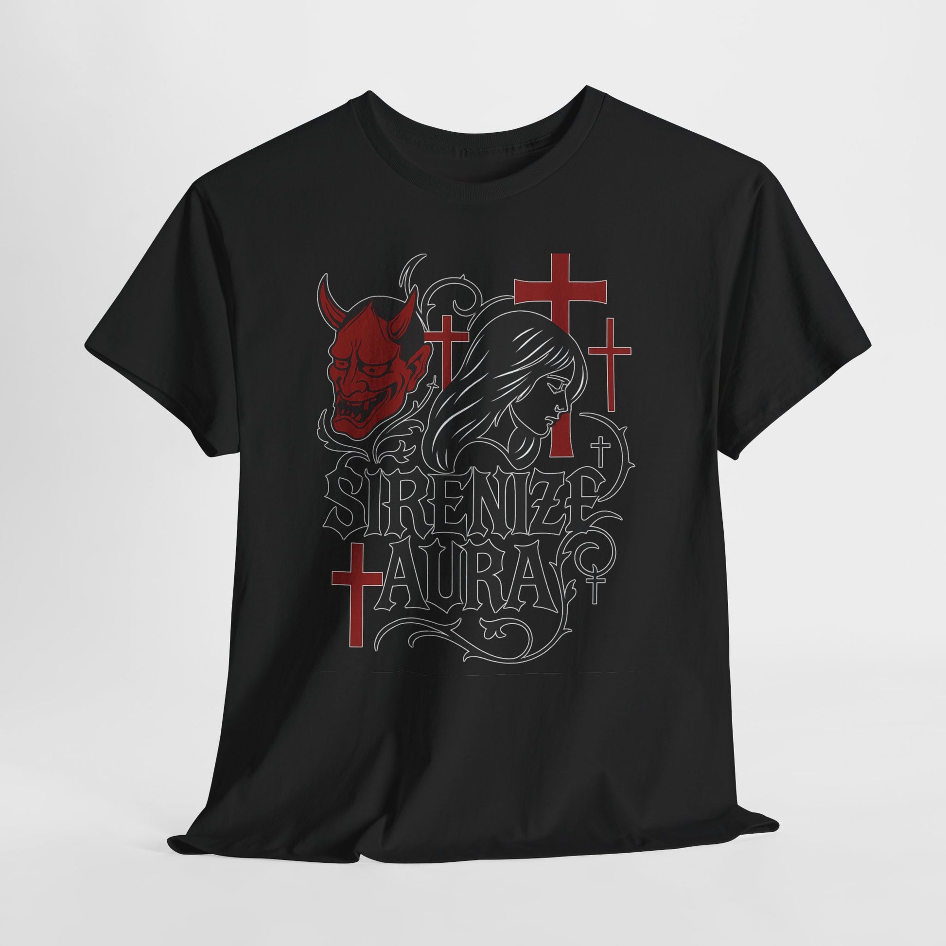 Gothic Graphic Tee: Sirenize Aura Design, Unisex Heavy Cotton T-Shirt for Halloween, Casual Wear, Festival Style, Unique Gift