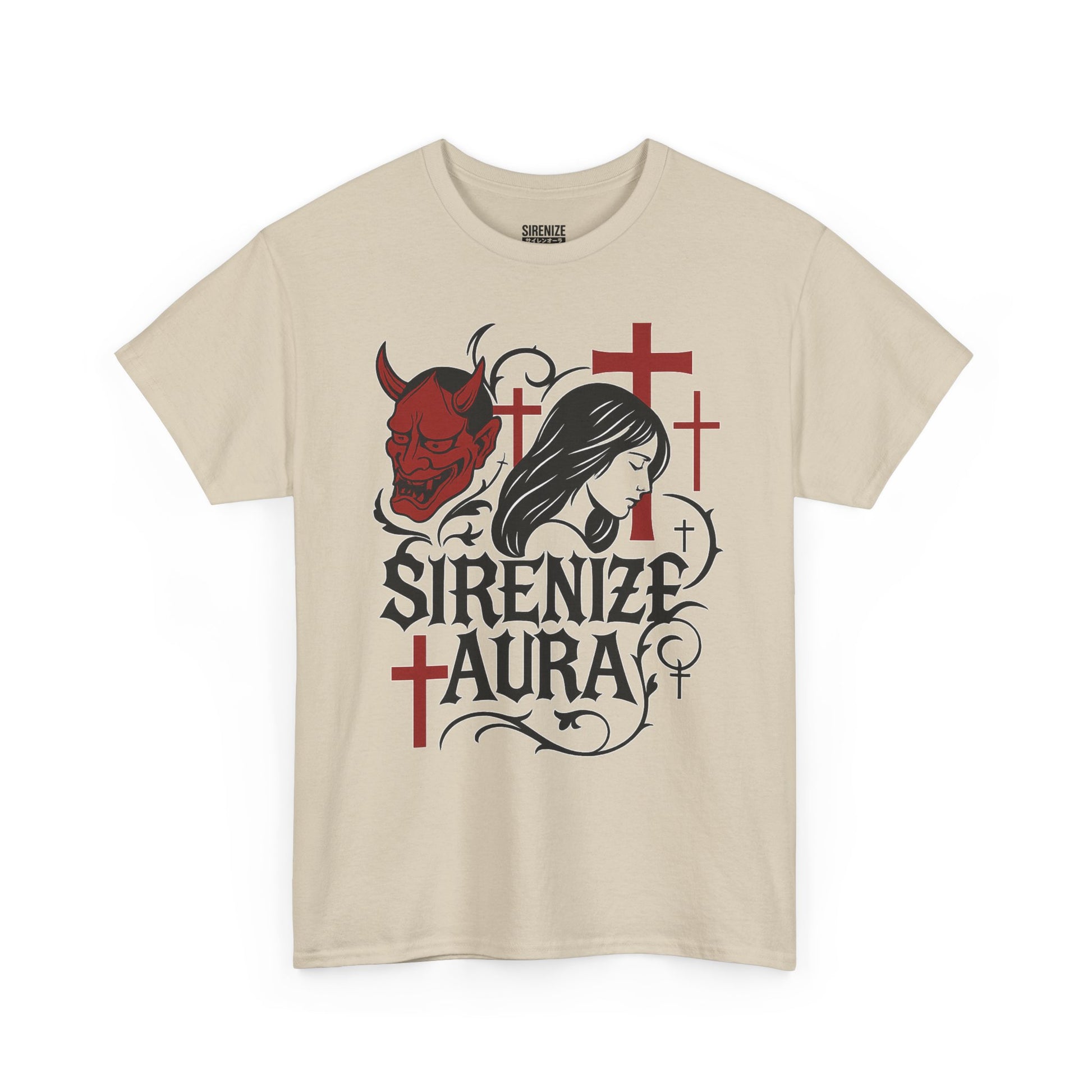 Gothic Graphic Tee: Sirenize Aura Design, Unisex Heavy Cotton T-Shirt for Halloween, Casual Wear, Festival Style, Unique Gift