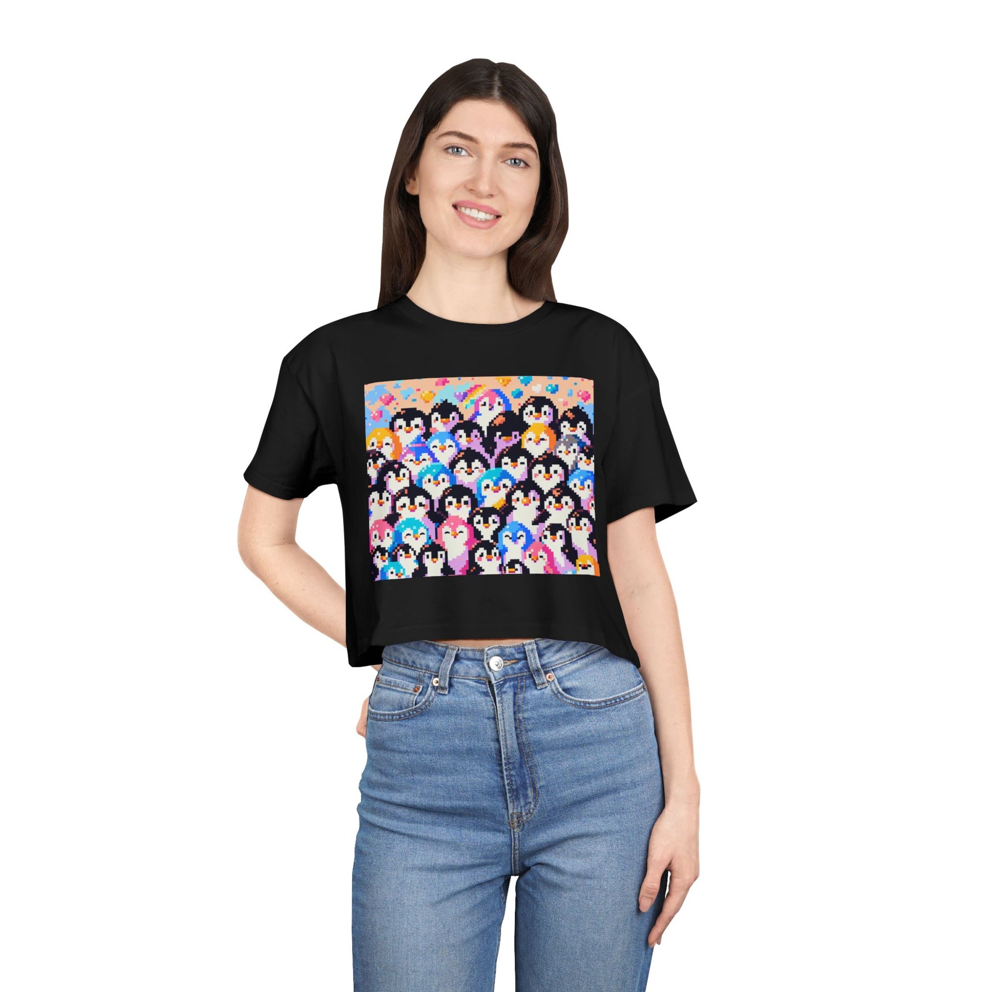Colorful Penguin Crop Tee