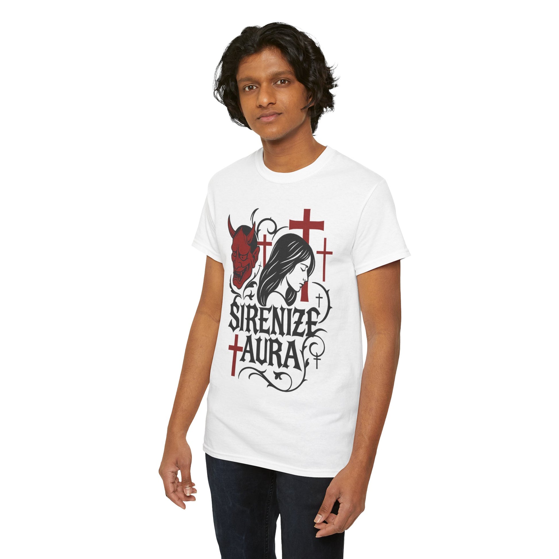 Gothic Graphic Tee: Sirenize Aura Design, Unisex Heavy Cotton T-Shirt for Halloween, Casual Wear, Festival Style, Unique Gift