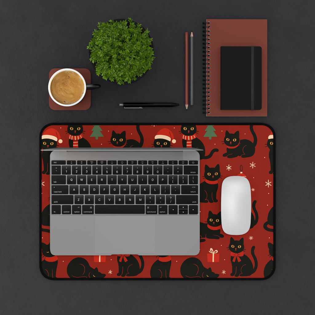 Christmas Black Cat Mouse Pad