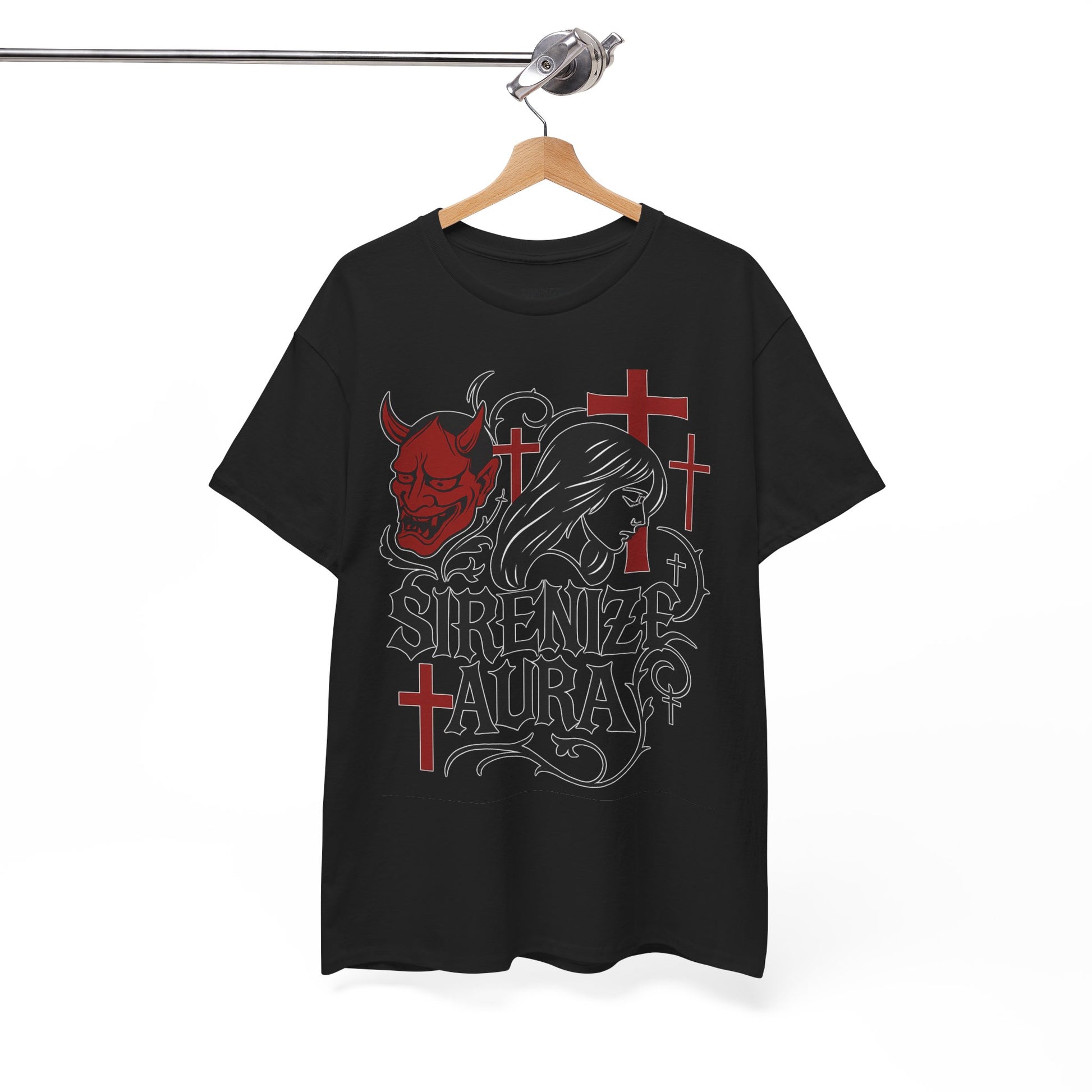 Gothic Graphic Tee: Sirenize Aura Design, Unisex Heavy Cotton T-Shirt for Halloween, Casual Wear, Festival Style, Unique Gift