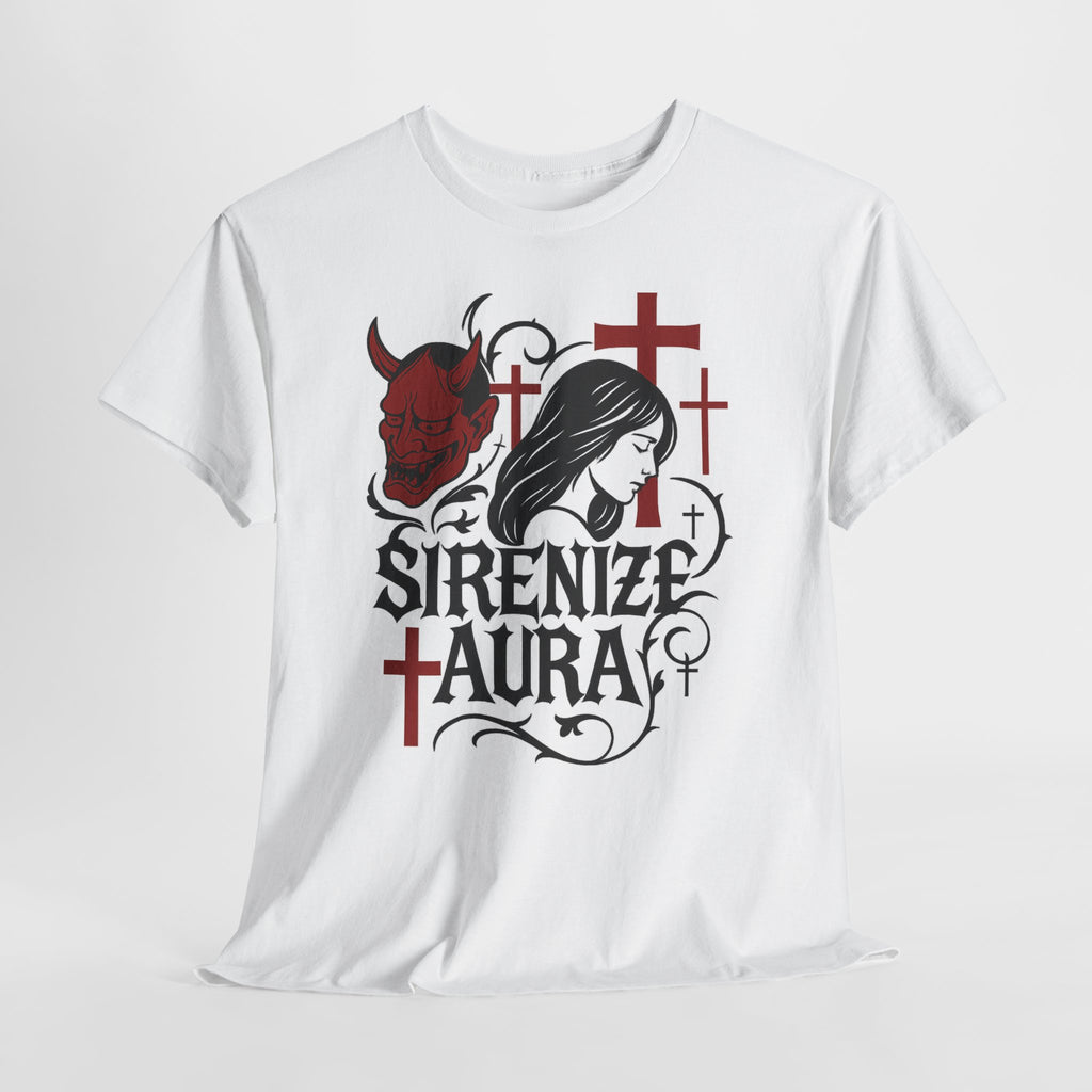 Gothic Graphic Tee: Sirenize Aura Design, Unisex Heavy Cotton T-Shirt for Halloween, Casual Wear, Festival Style, Unique Gift
