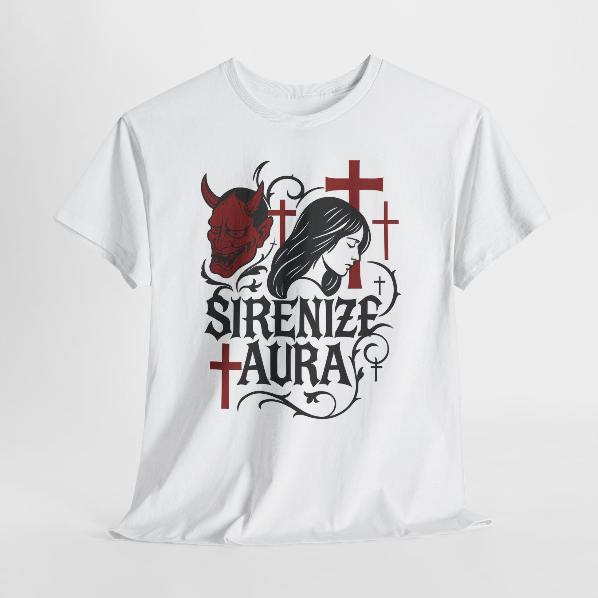 Gothic Graphic Tee: Sirenize Aura Design, Unisex Heavy Cotton T-Shirt for Halloween, Casual Wear, Festival Style, Unique Gift