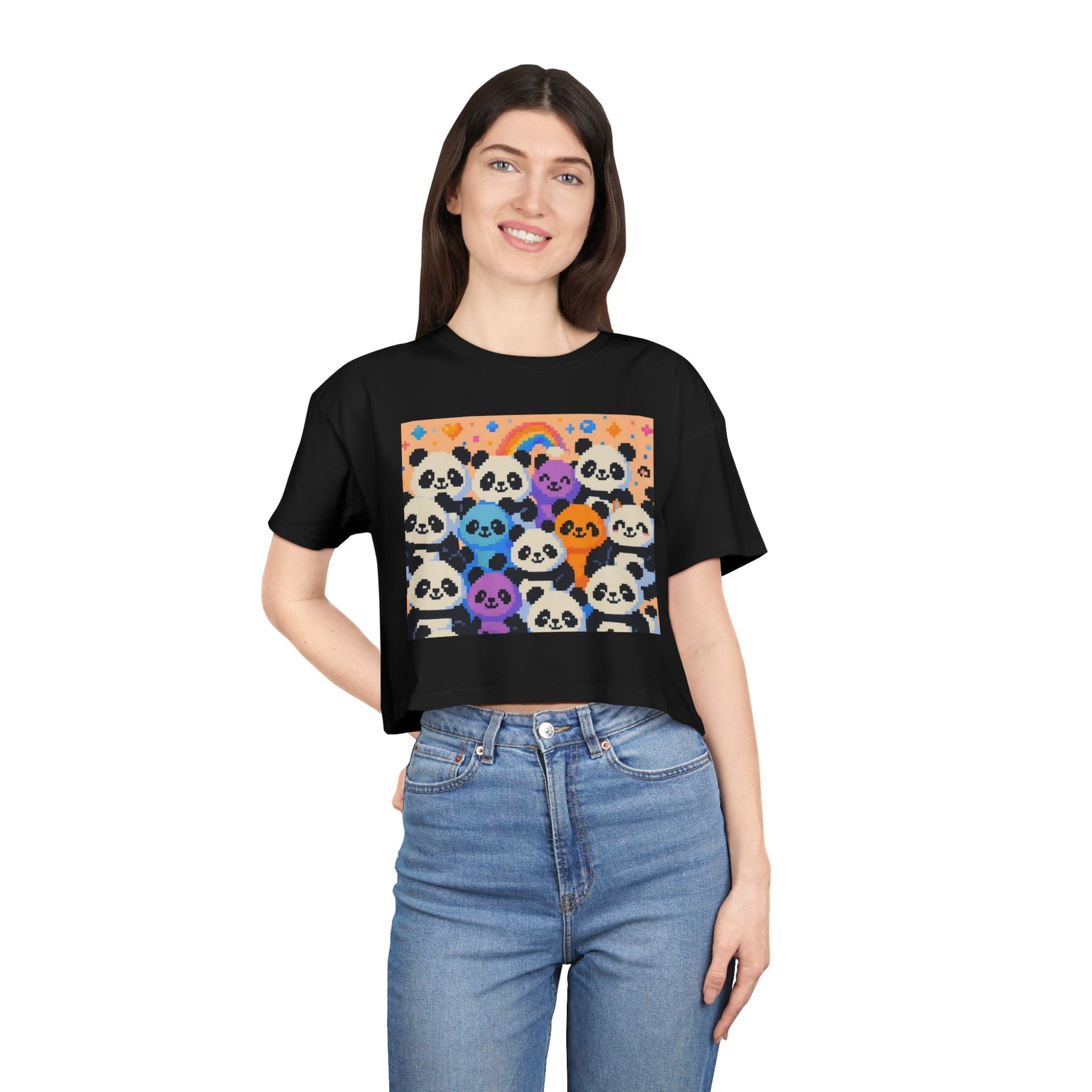 Colorful Panda Crop Tee