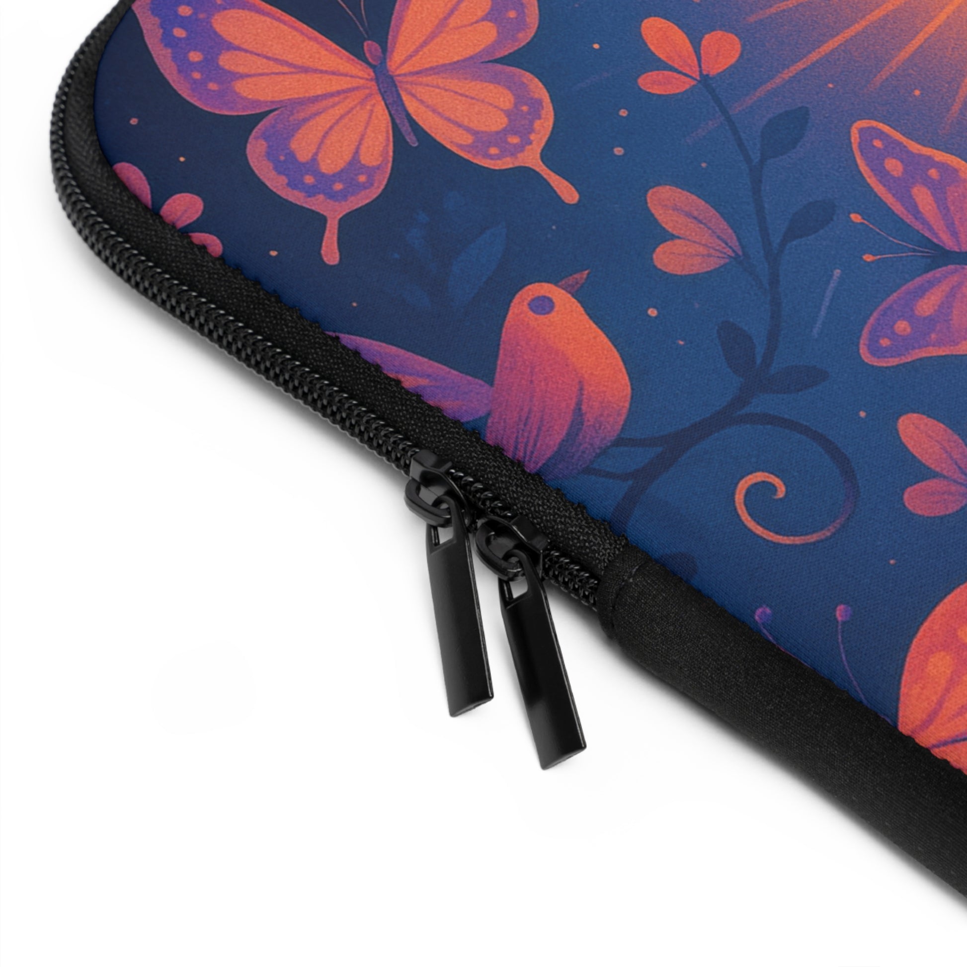 Sunlit Butterfly Laptop Sleeve — Vibrant Floral Sunset Design