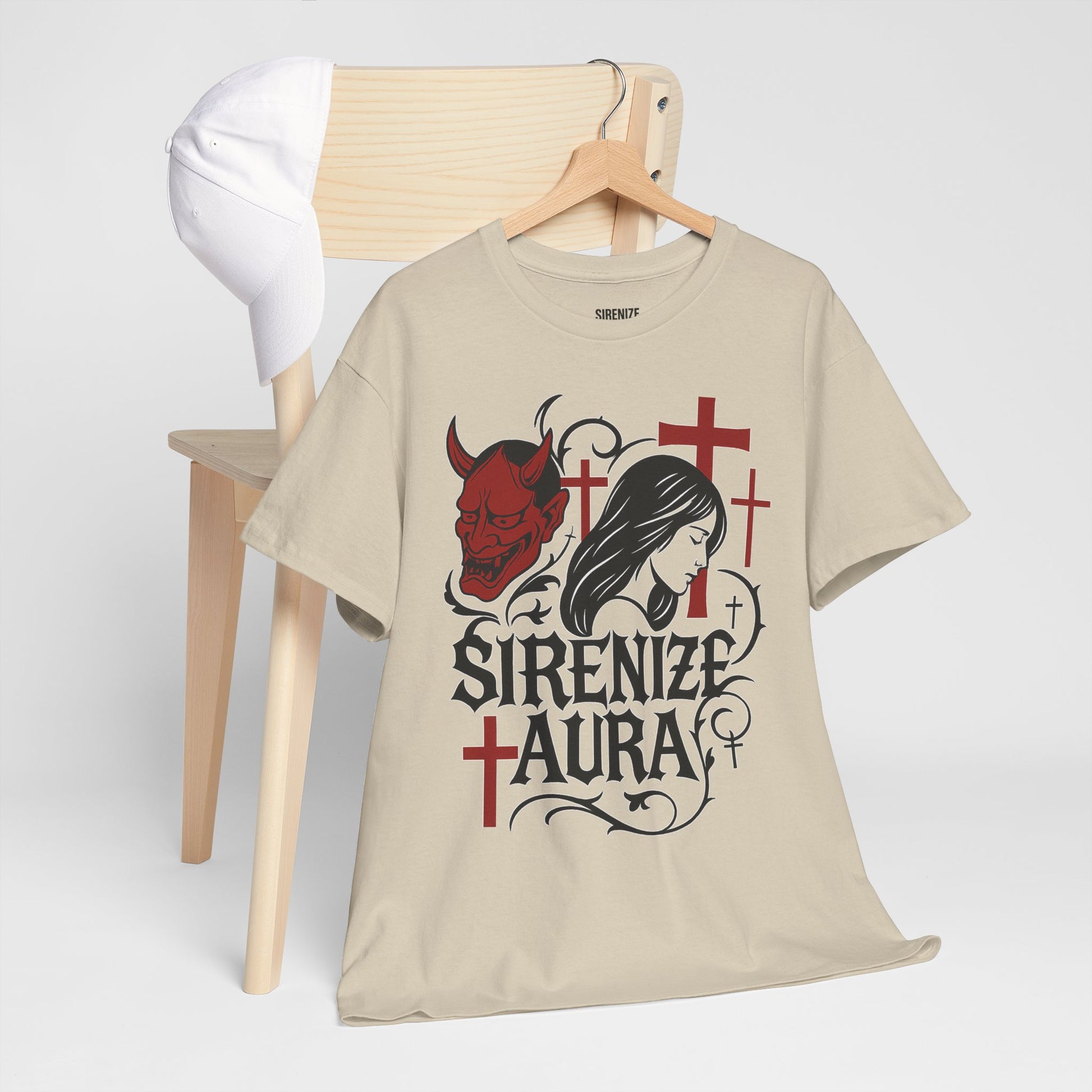 Gothic Graphic Tee: Sirenize Aura Design, Unisex Heavy Cotton T-Shirt for Halloween, Casual Wear, Festival Style, Unique Gift