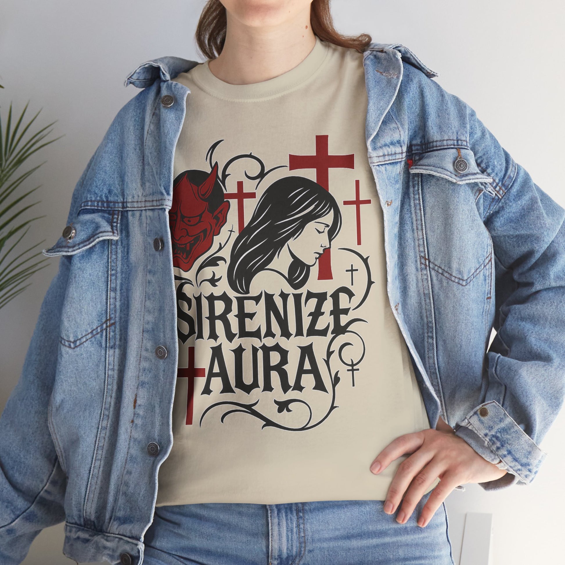 Gothic Graphic Tee: Sirenize Aura Design, Unisex Heavy Cotton T-Shirt for Halloween, Casual Wear, Festival Style, Unique Gift