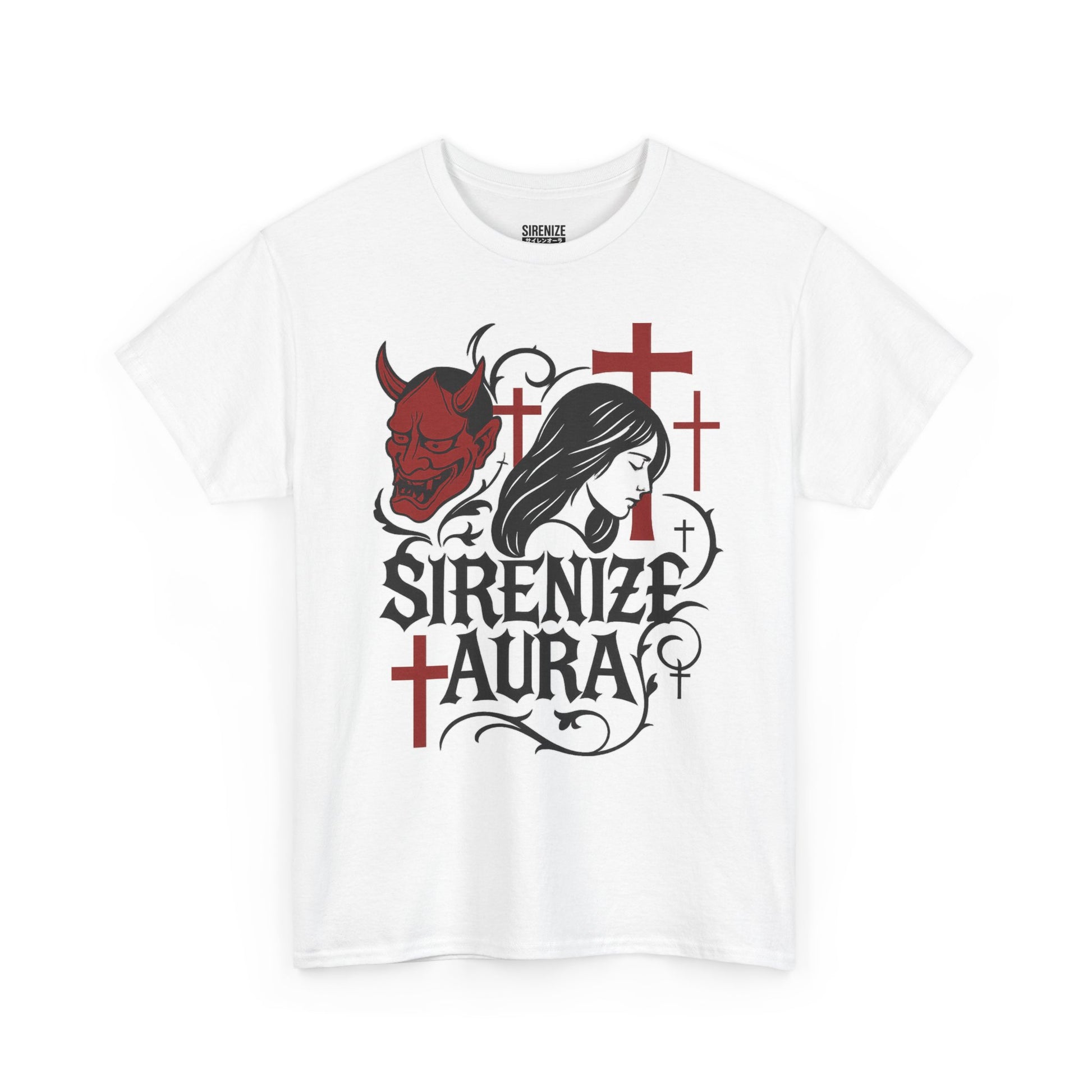 Gothic Graphic Tee: Sirenize Aura Design, Unisex Heavy Cotton T-Shirt for Halloween, Casual Wear, Festival Style, Unique Gift