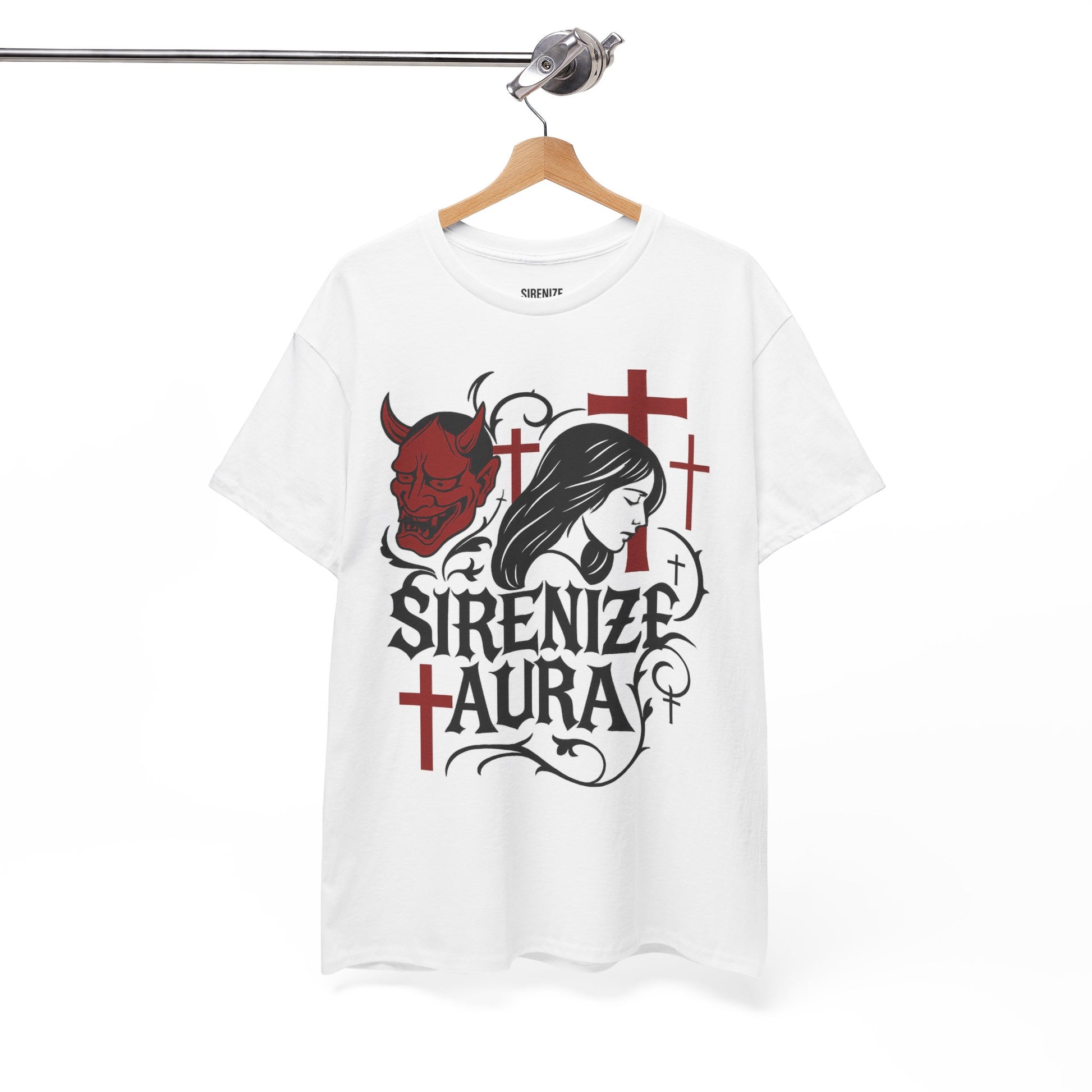 Gothic Graphic Tee: Sirenize Aura Design, Unisex Heavy Cotton T-Shirt for Halloween, Casual Wear, Festival Style, Unique Gift