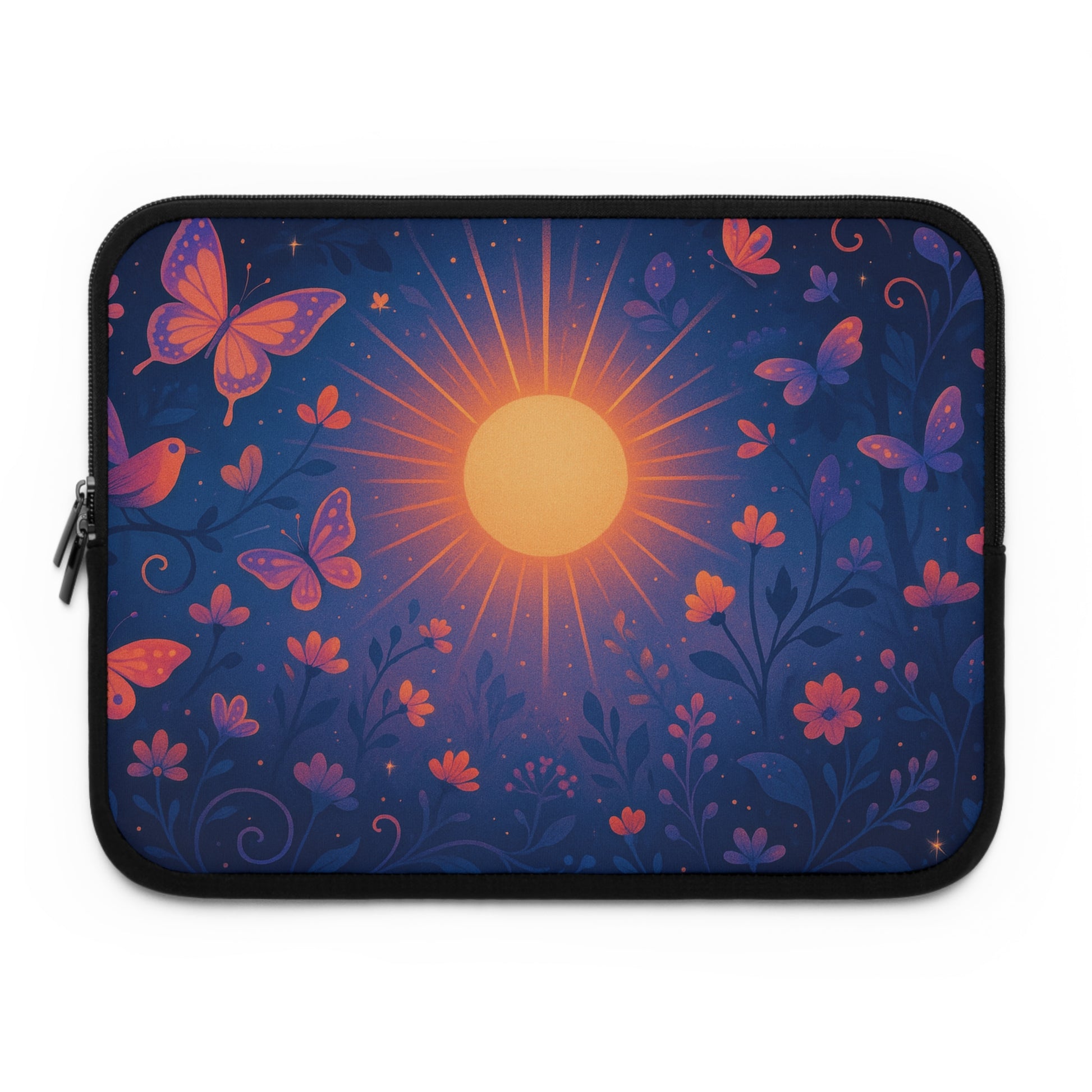 Sunlit Butterfly Laptop Sleeve — Vibrant Floral Sunset Design