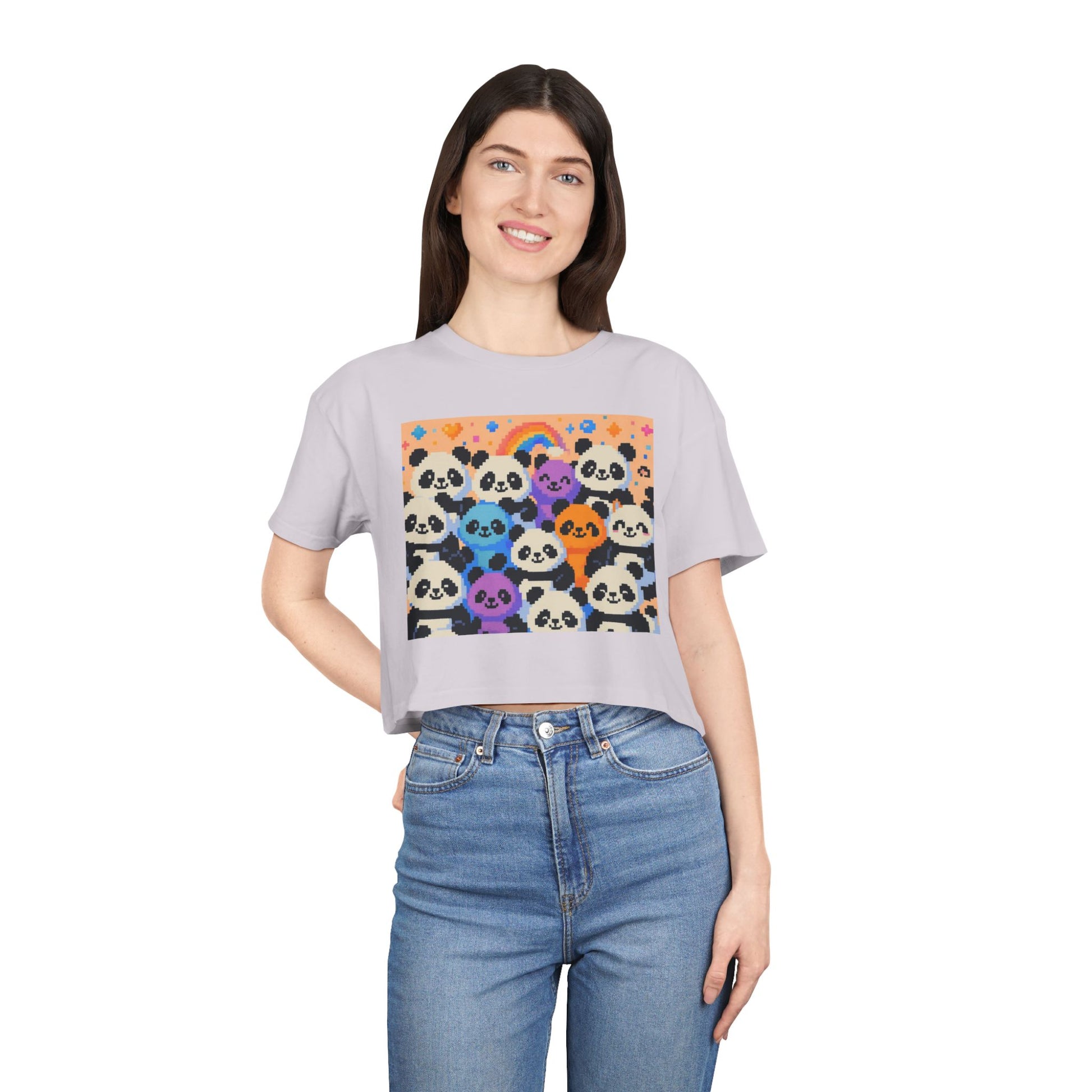 Colorful Panda Crop Tee