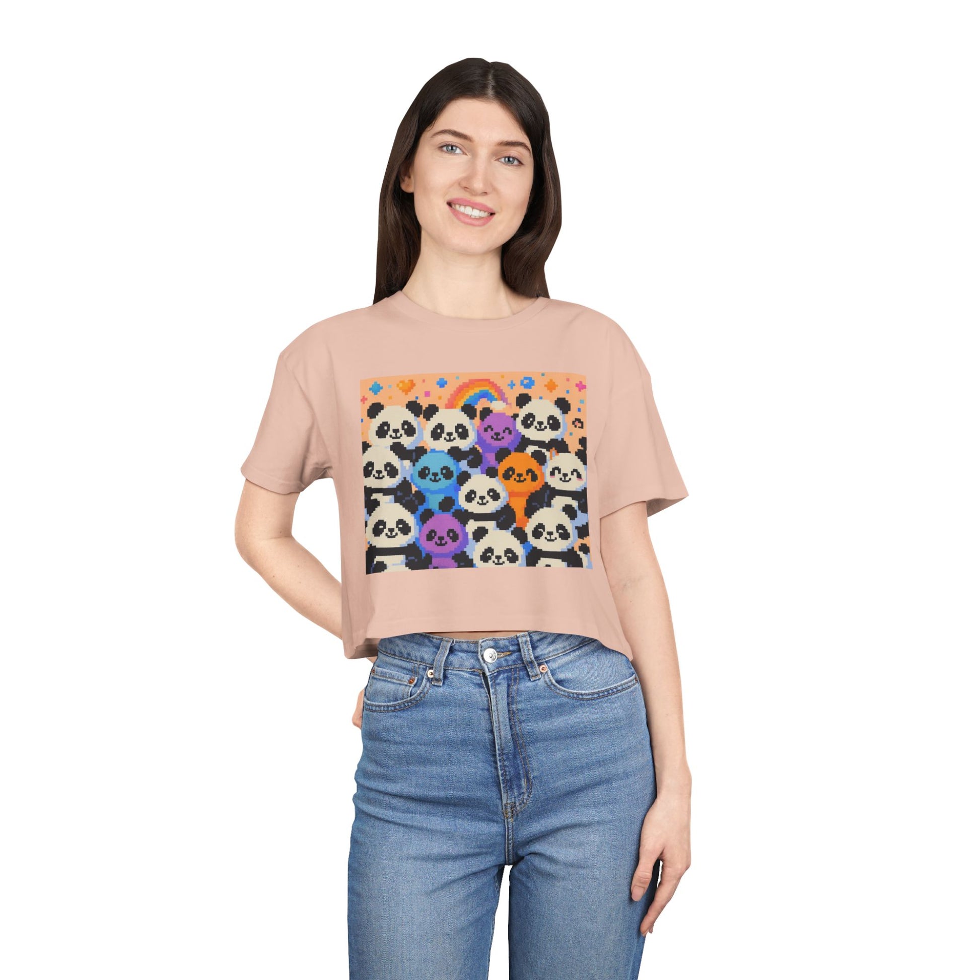 Colorful Panda Crop Tee