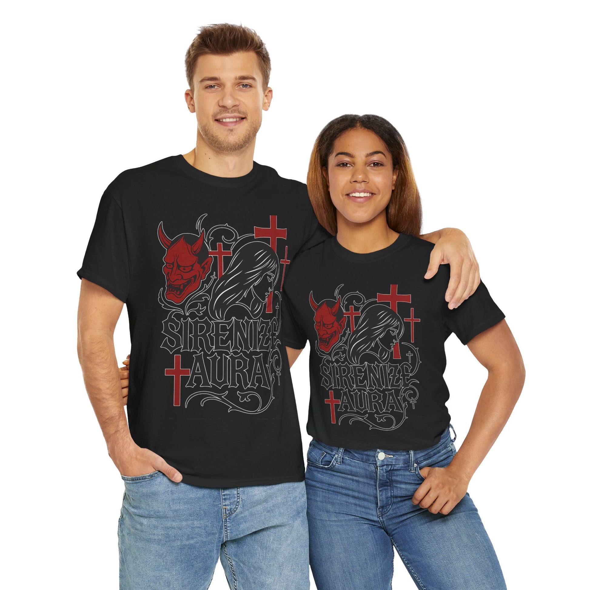 Gothic Graphic Tee: Sirenize Aura Design, Unisex Heavy Cotton T-Shirt for Halloween, Casual Wear, Festival Style, Unique Gift