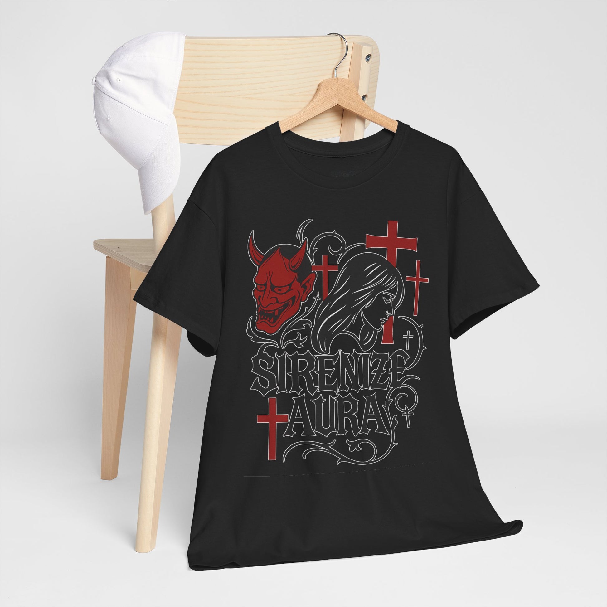 Gothic Graphic Tee: Sirenize Aura Design, Unisex Heavy Cotton T-Shirt for Halloween, Casual Wear, Festival Style, Unique Gift