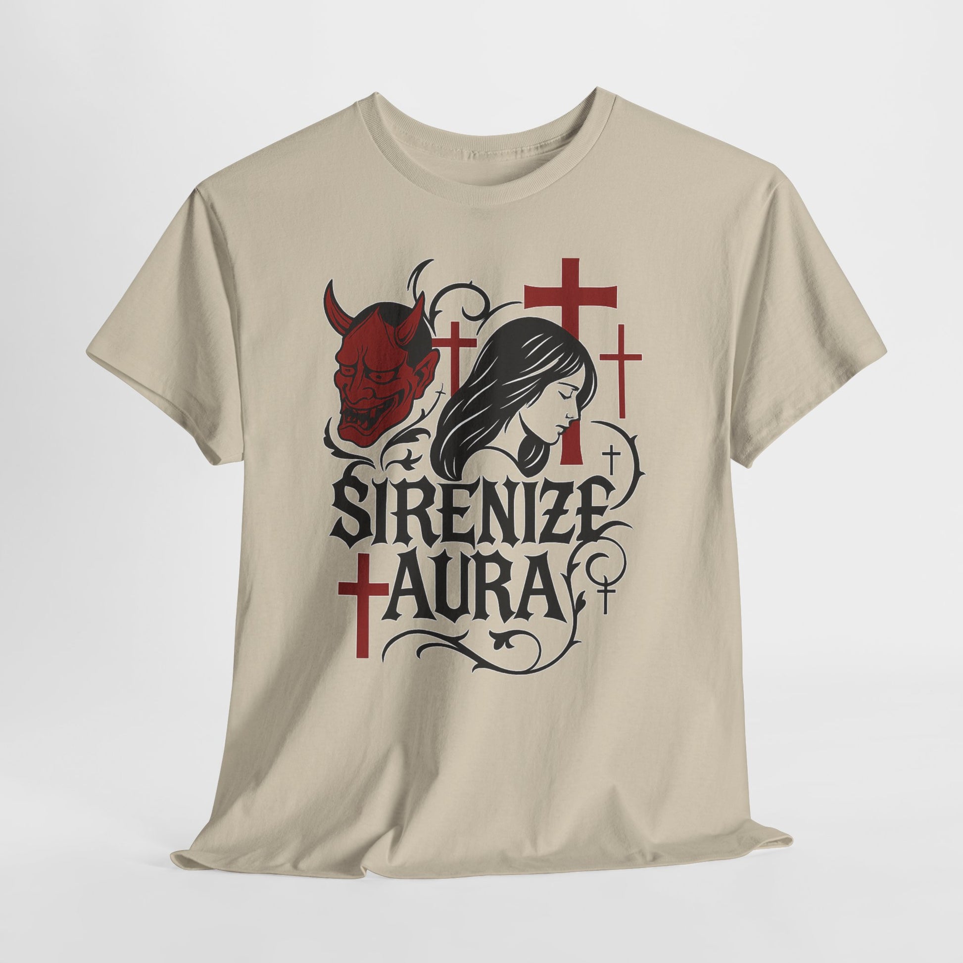 Gothic Graphic Tee: Sirenize Aura Design, Unisex Heavy Cotton T-Shirt for Halloween, Casual Wear, Festival Style, Unique Gift