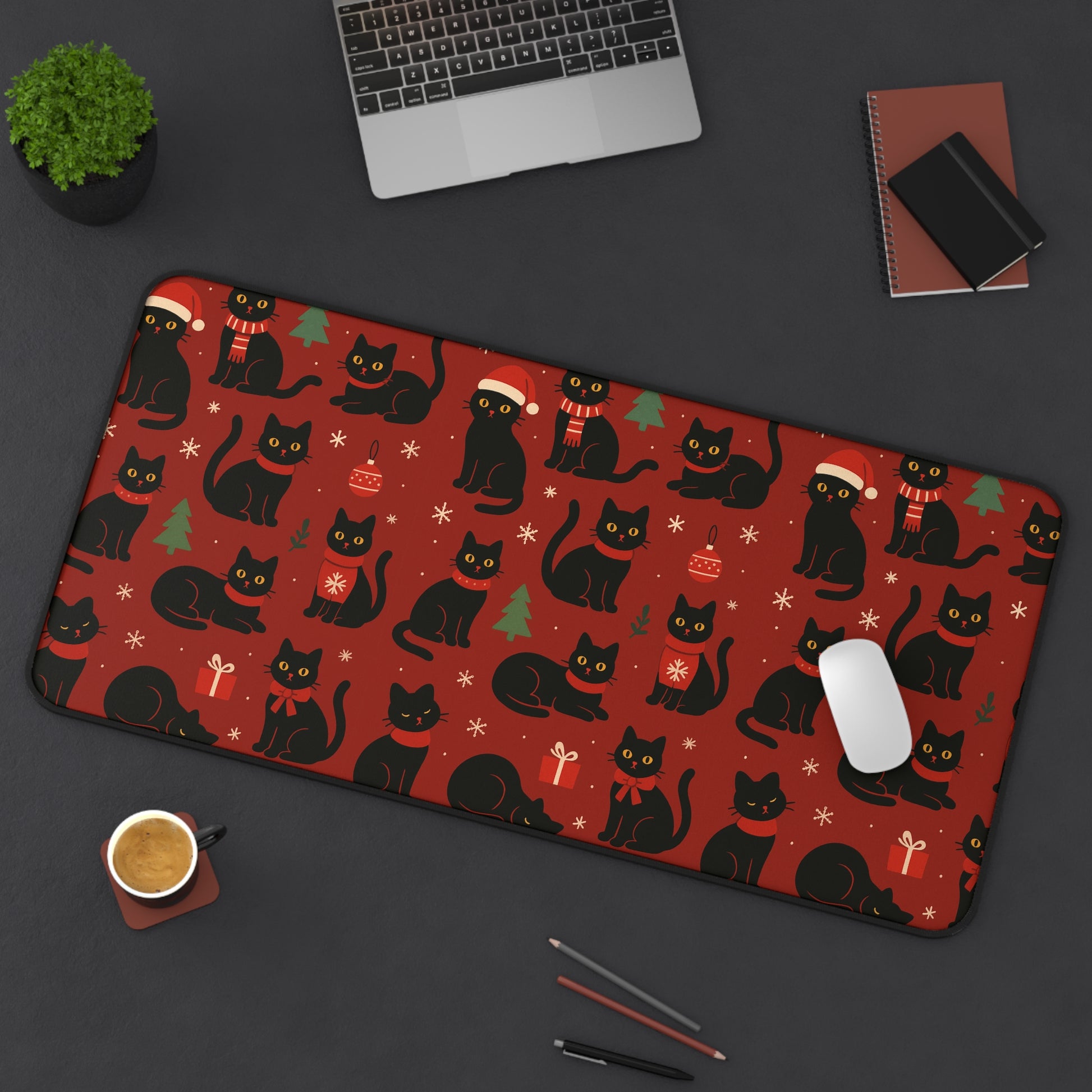 Christmas Black Cat Mouse Pad
