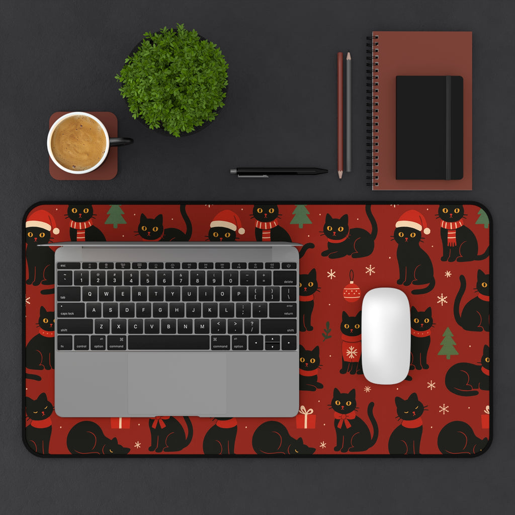 Christmas Black Cat Mouse Pad