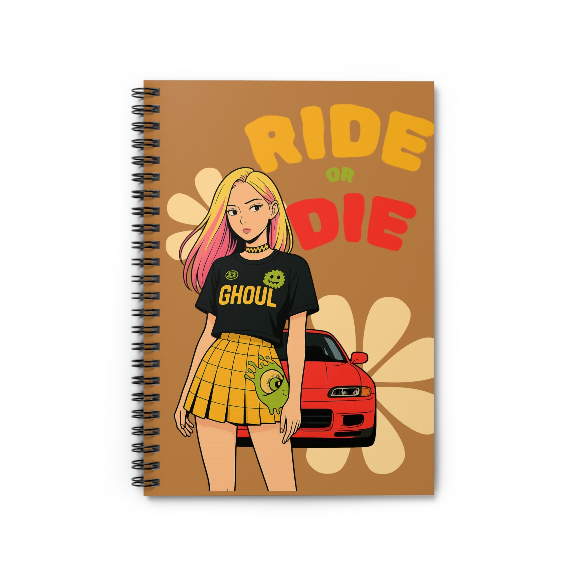 Ride or Die Notebook — Retro Girl & Sports Car Spiral Journal