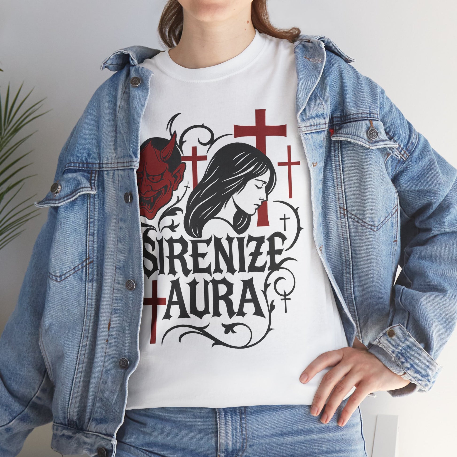 Gothic Graphic Tee: Sirenize Aura Design, Unisex Heavy Cotton T-Shirt for Halloween, Casual Wear, Festival Style, Unique Gift