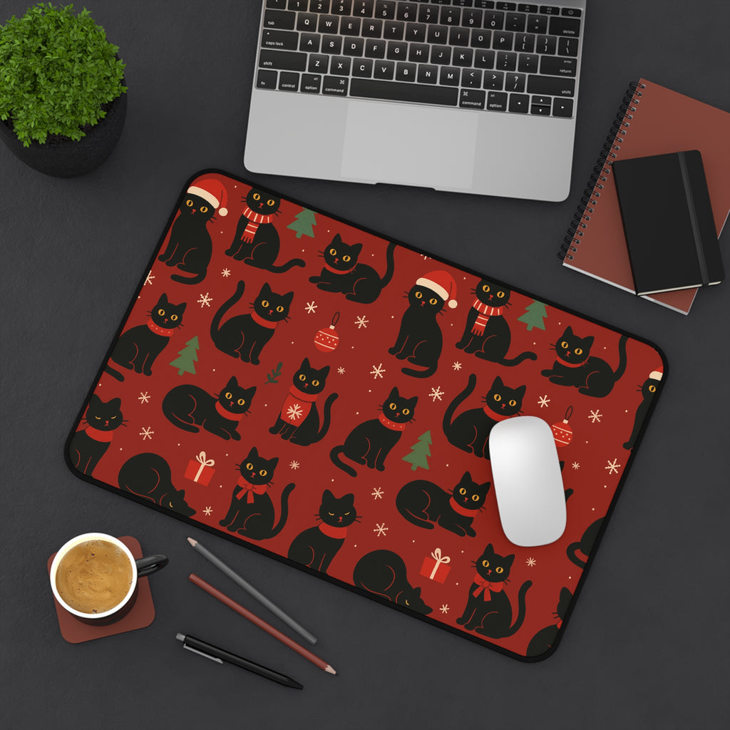 Christmas Black Cat Mouse Pad