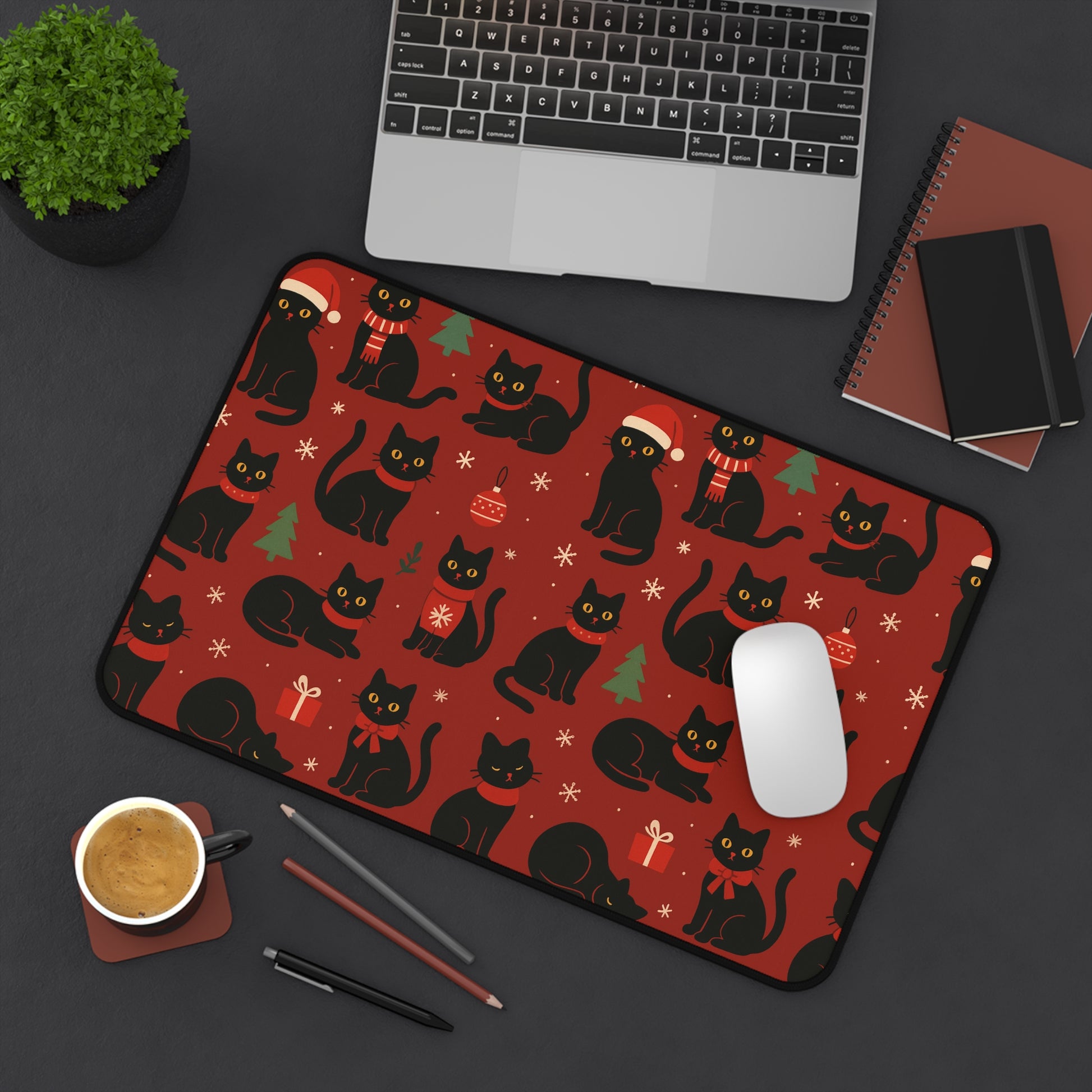 Christmas Black Cat Mouse Pad