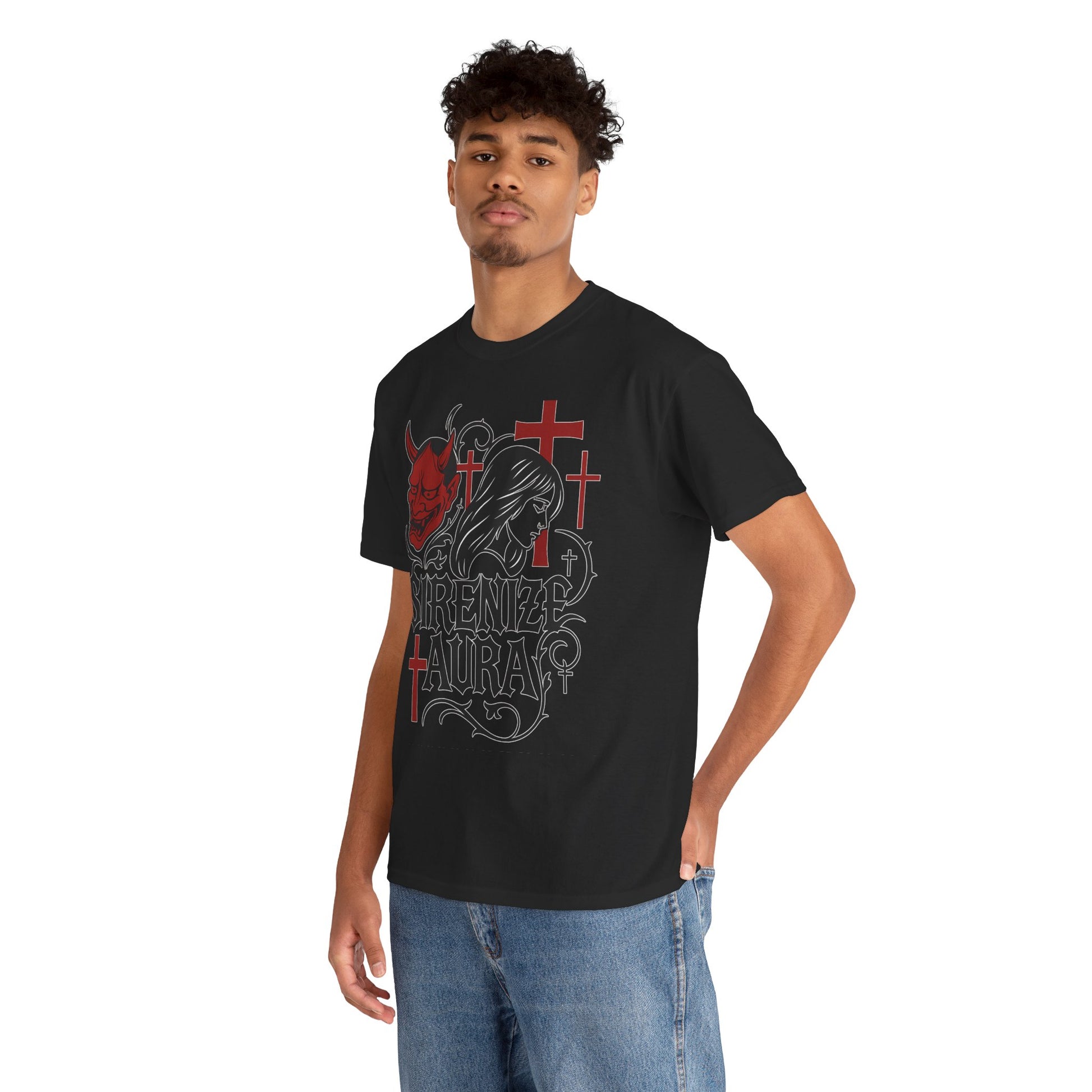Gothic Graphic Tee: Sirenize Aura Design, Unisex Heavy Cotton T-Shirt for Halloween, Casual Wear, Festival Style, Unique Gift