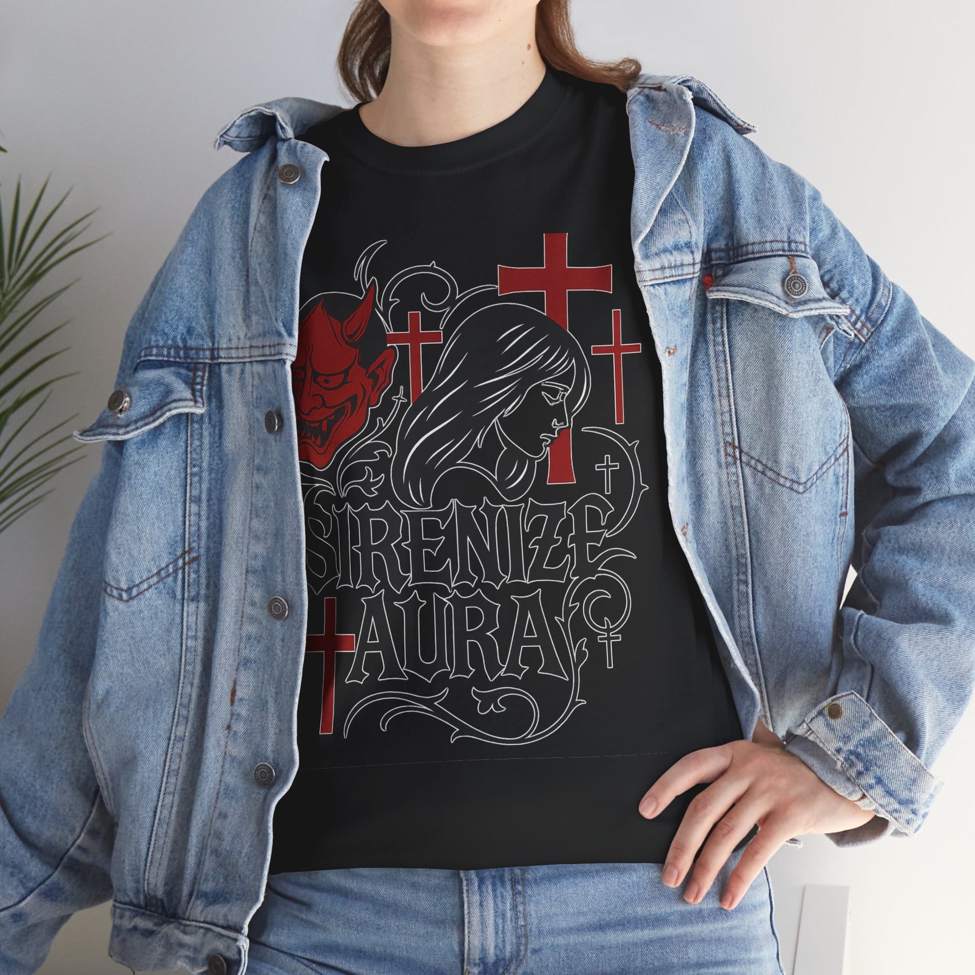 Gothic Graphic Tee: Sirenize Aura Design, Unisex Heavy Cotton T-Shirt for Halloween, Casual Wear, Festival Style, Unique Gift