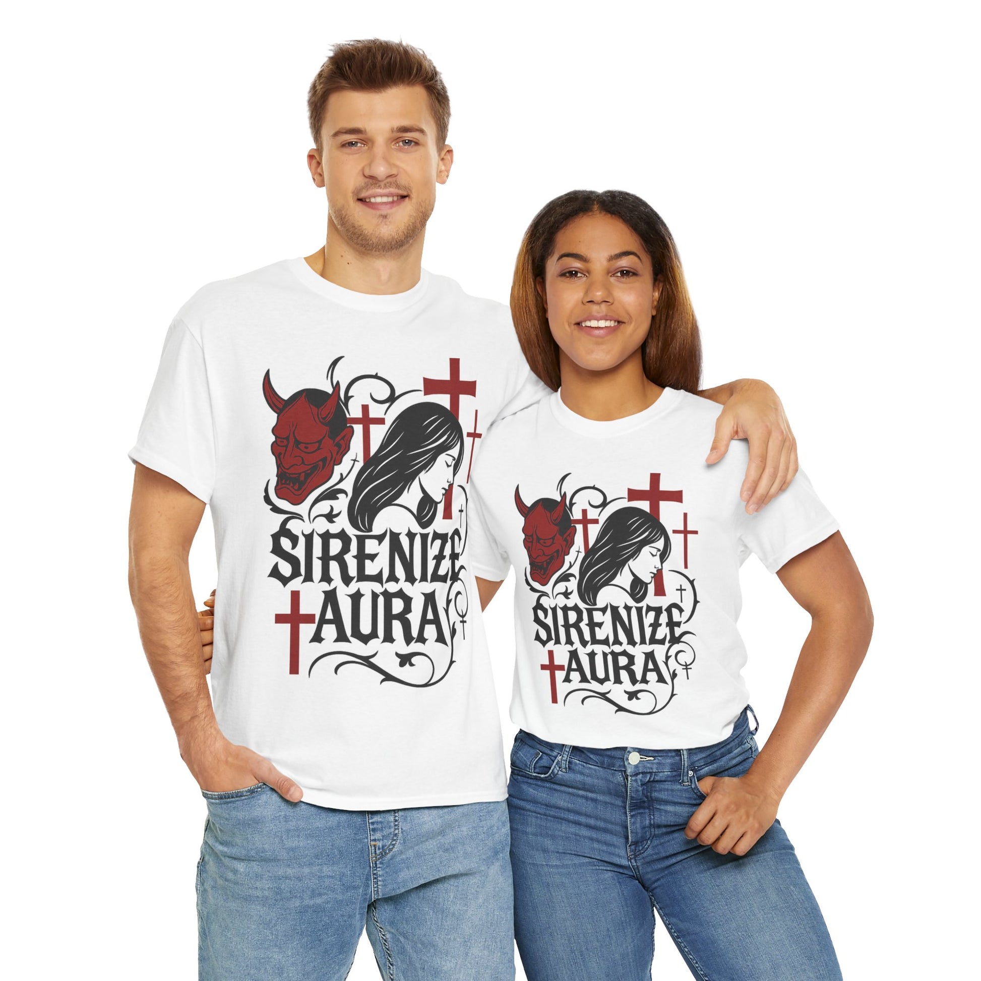 Gothic Graphic Tee: Sirenize Aura Design, Unisex Heavy Cotton T-Shirt for Halloween, Casual Wear, Festival Style, Unique Gift