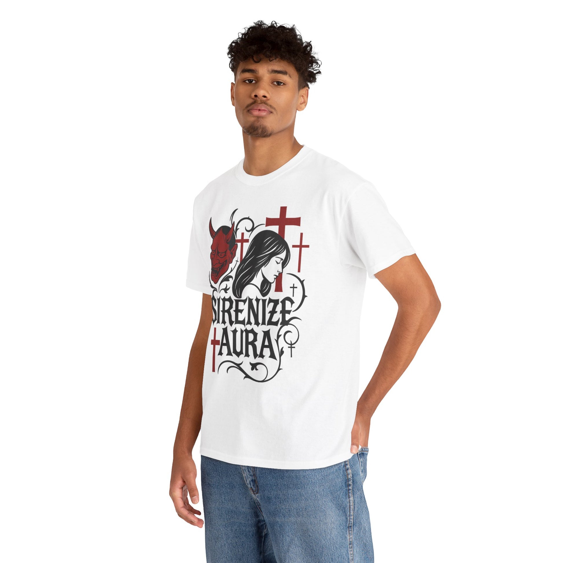 Gothic Graphic Tee: Sirenize Aura Design, Unisex Heavy Cotton T-Shirt for Halloween, Casual Wear, Festival Style, Unique Gift