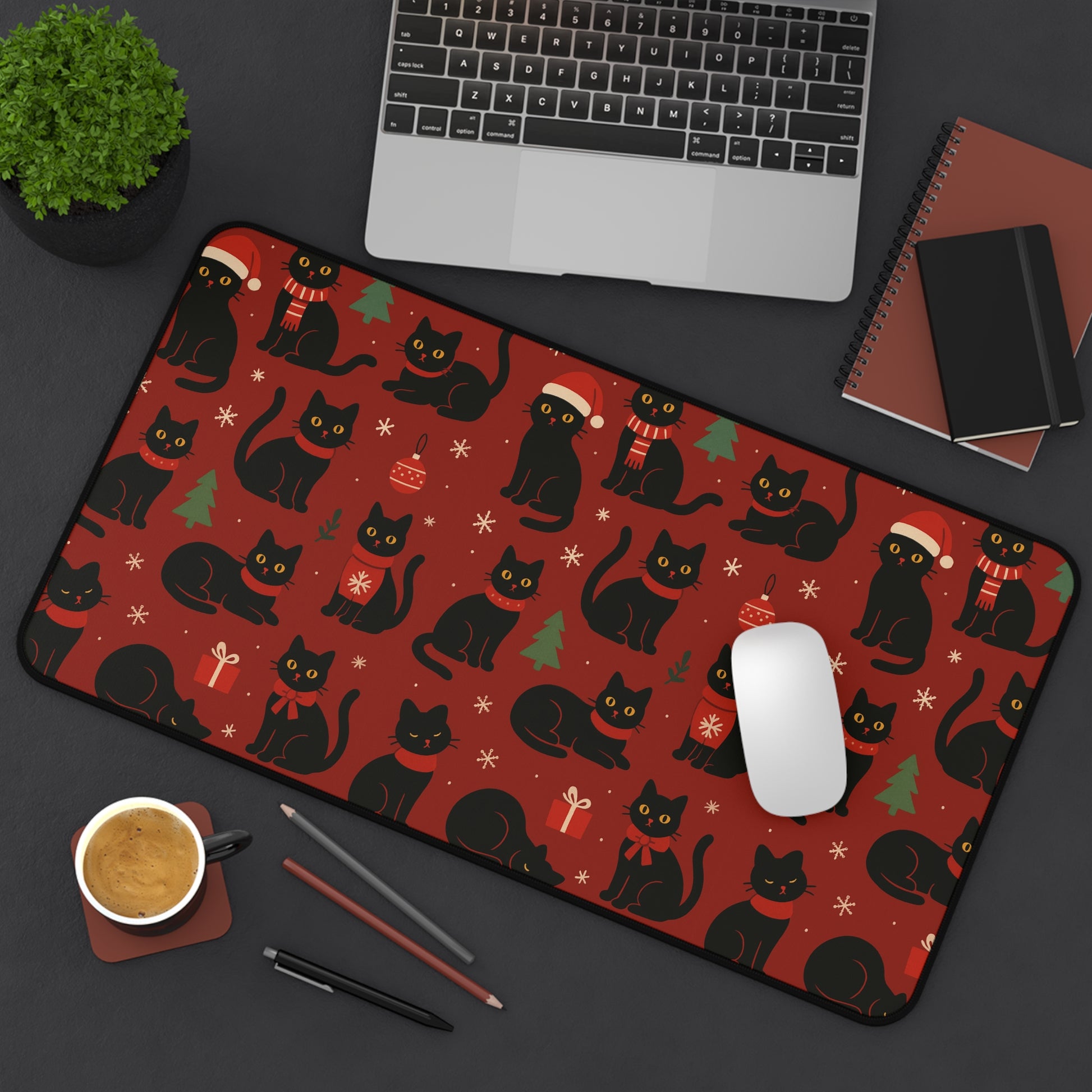Christmas Black Cat Mouse Pad