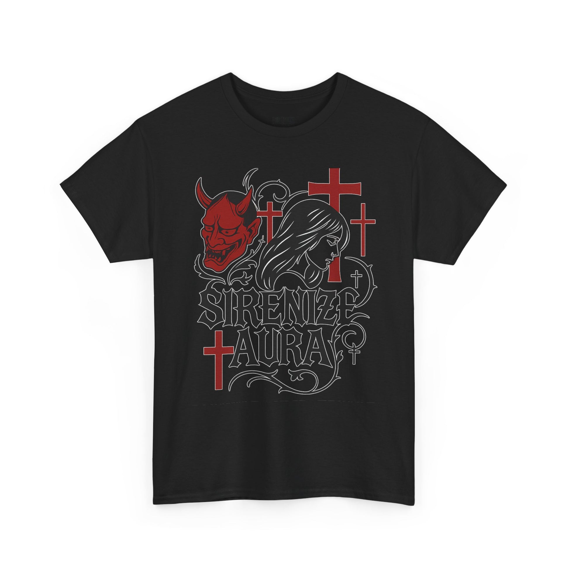 Gothic Graphic Tee: Sirenize Aura Design, Unisex Heavy Cotton T-Shirt for Halloween, Casual Wear, Festival Style, Unique Gift