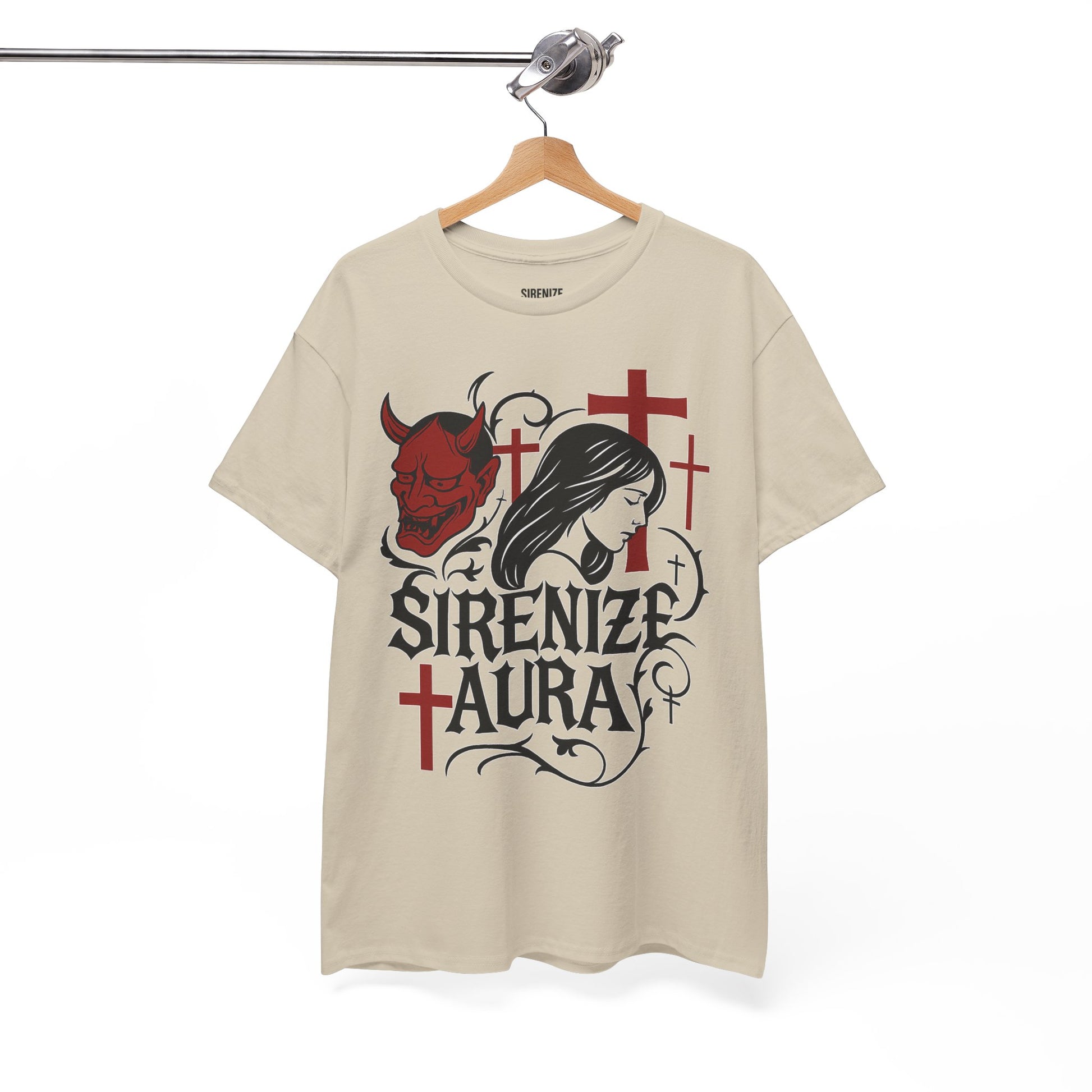 Gothic Graphic Tee: Sirenize Aura Design, Unisex Heavy Cotton T-Shirt for Halloween, Casual Wear, Festival Style, Unique Gift