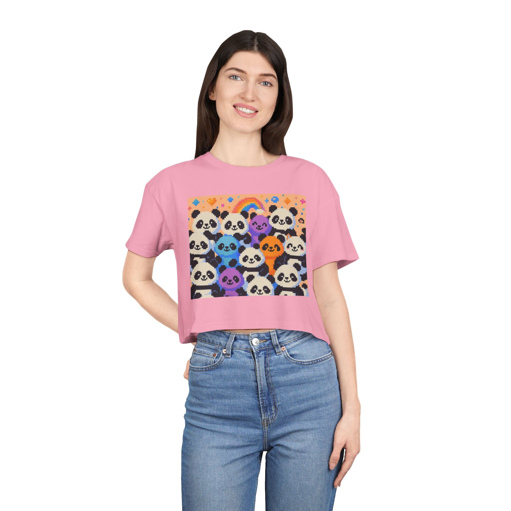 Colorful Panda Crop Tee
