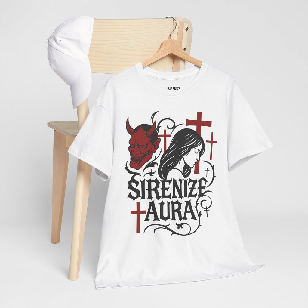 Gothic Graphic Tee: Sirenize Aura Design, Unisex Heavy Cotton T-Shirt for Halloween, Casual Wear, Festival Style, Unique Gift