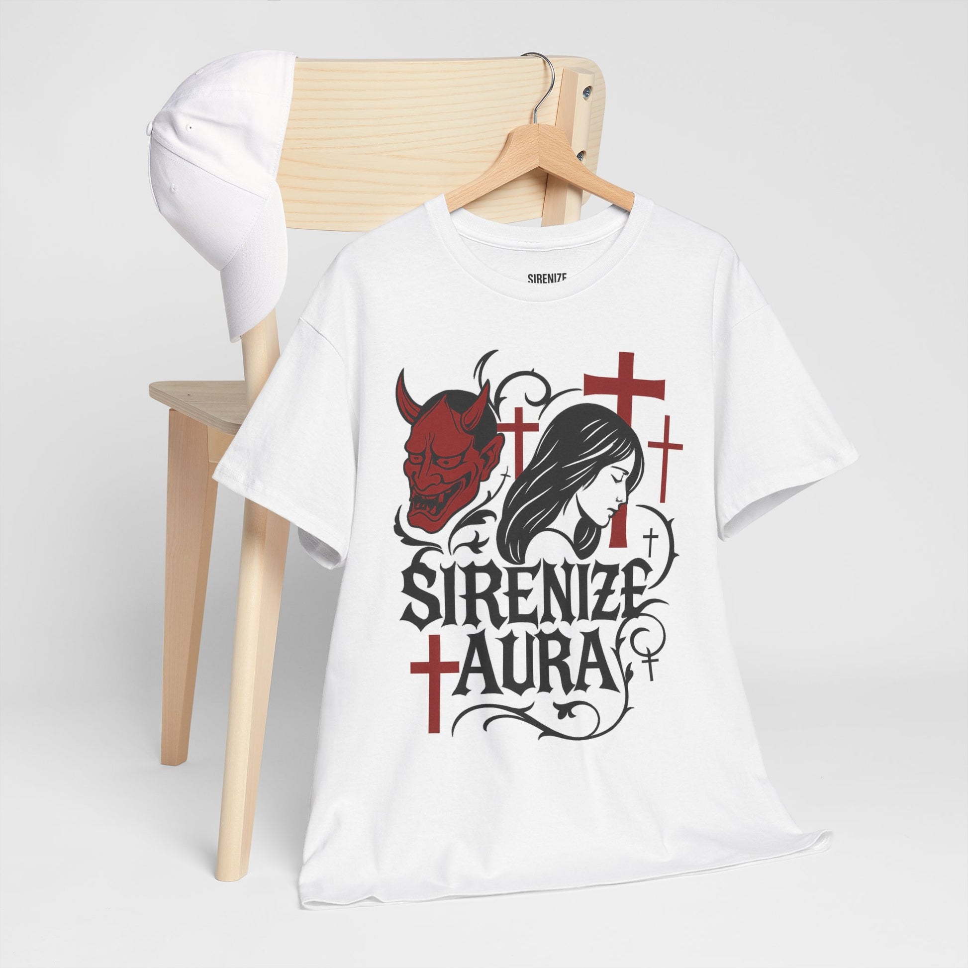 Gothic Graphic Tee: Sirenize Aura Design, Unisex Heavy Cotton T-Shirt for Halloween, Casual Wear, Festival Style, Unique Gift