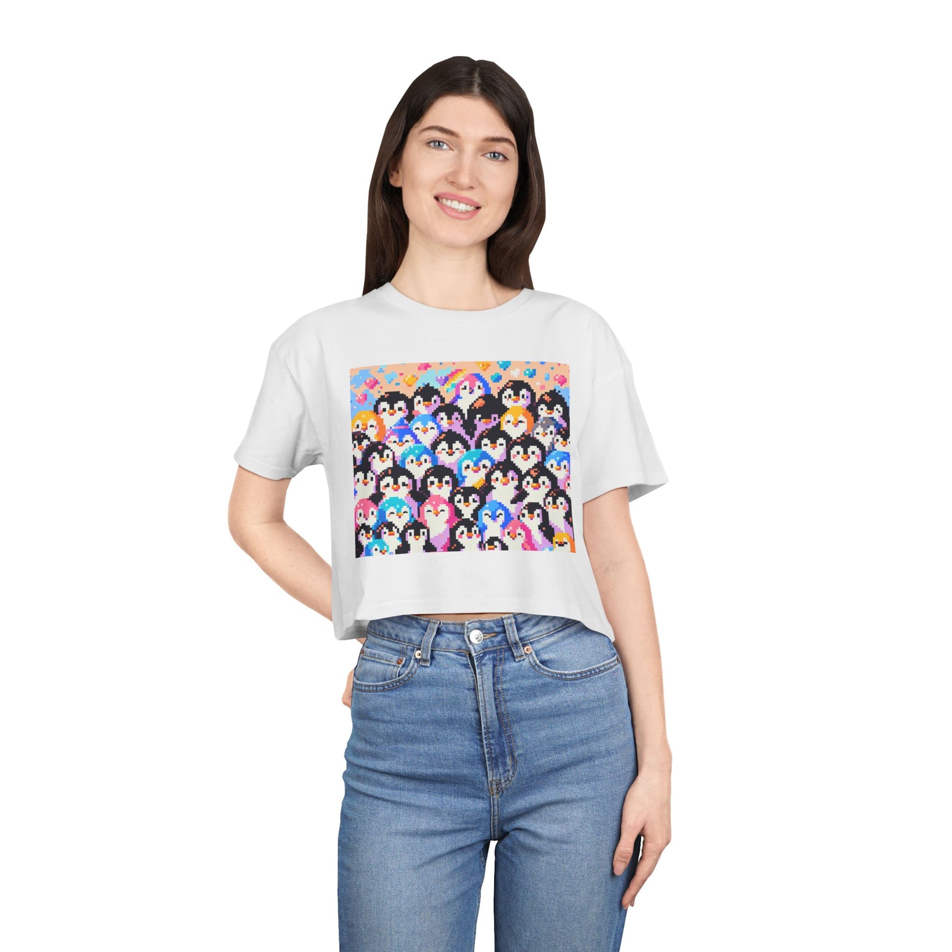Colorful Penguin Crop Tee