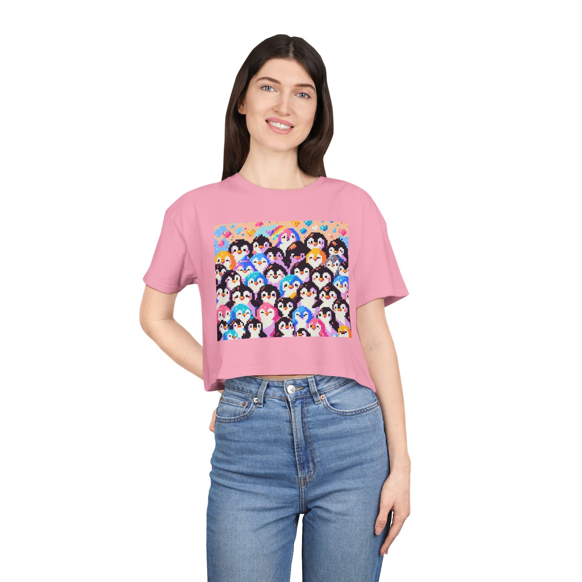 Colorful Penguin Crop Tee