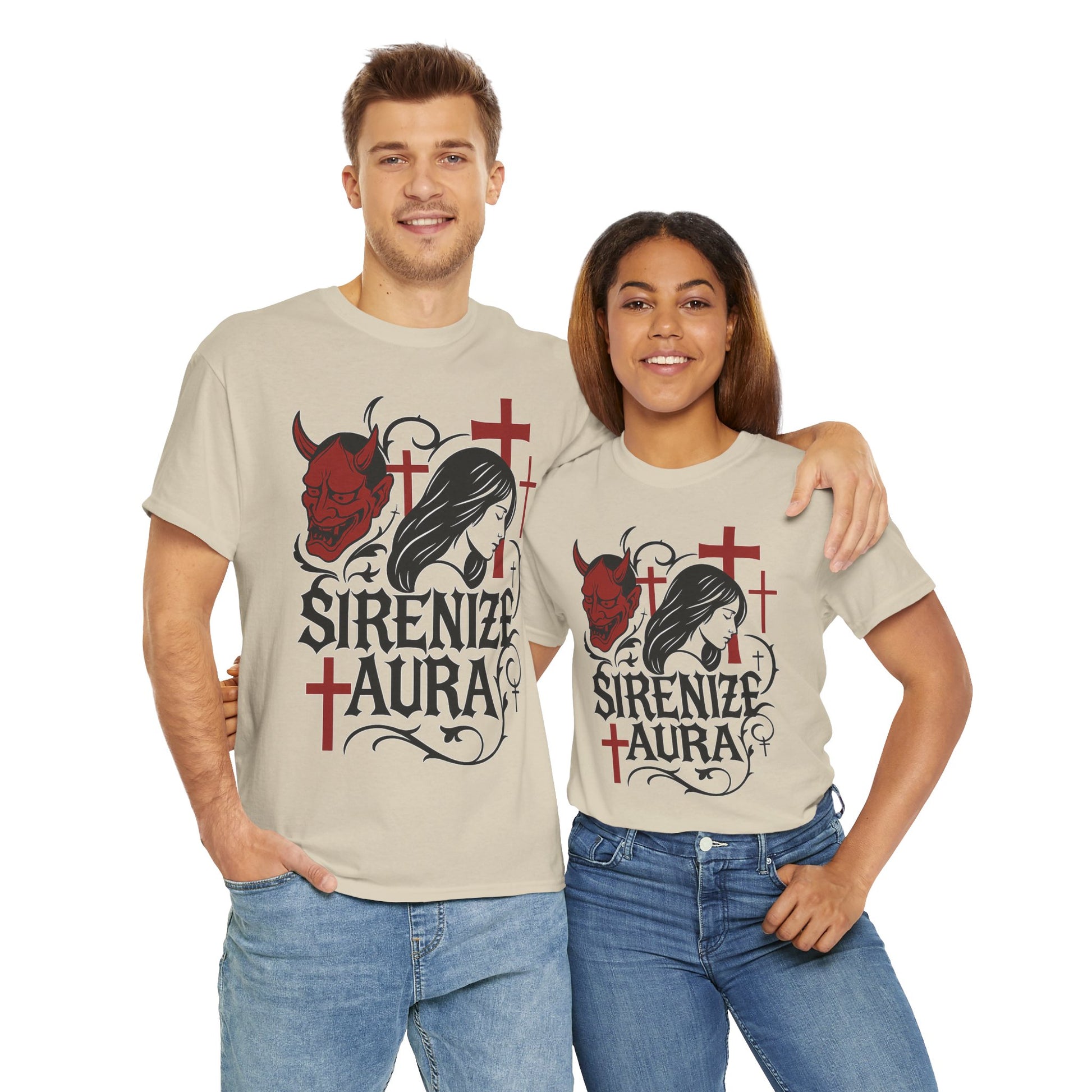 Gothic Graphic Tee: Sirenize Aura Design, Unisex Heavy Cotton T-Shirt for Halloween, Casual Wear, Festival Style, Unique Gift